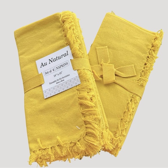 Au Natural by April Cornell 2 Sets of 6 Yellow Fringe Napkins- 12 Total - Picture 3 of 4